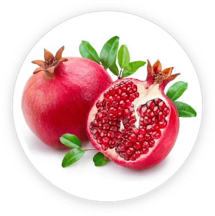 Whole and halved pomegranate
